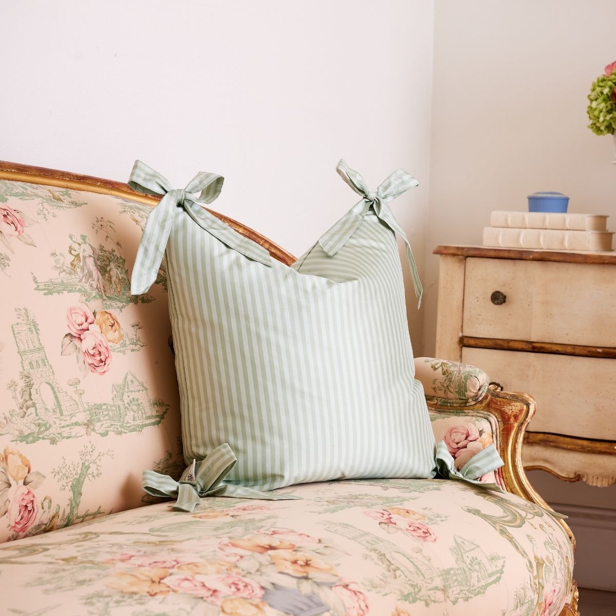 Noelle Bow Pillow Cover in Wintergreen