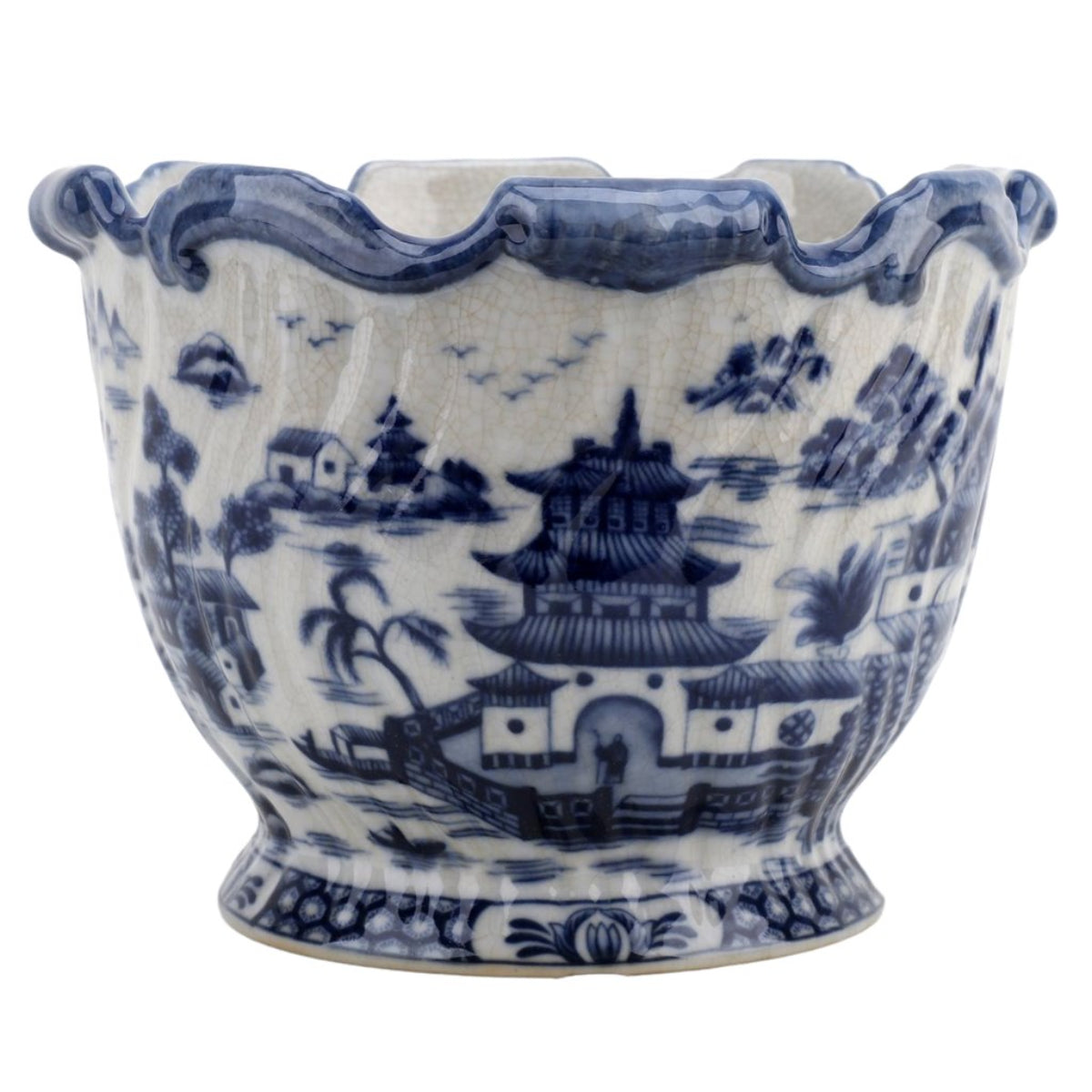 Blue Willow Scalloped Footed Cachepot - Caitlin Wilson Design