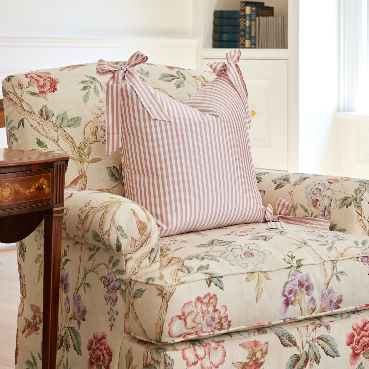 Noelle Bow Pillow Cover in Blush