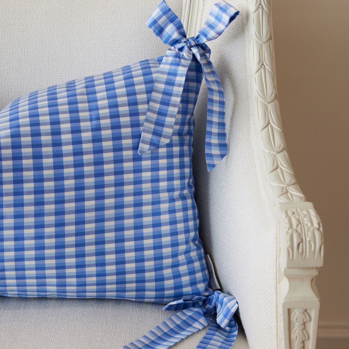 Vichy Check Bow Pillow in Cornflower Blue