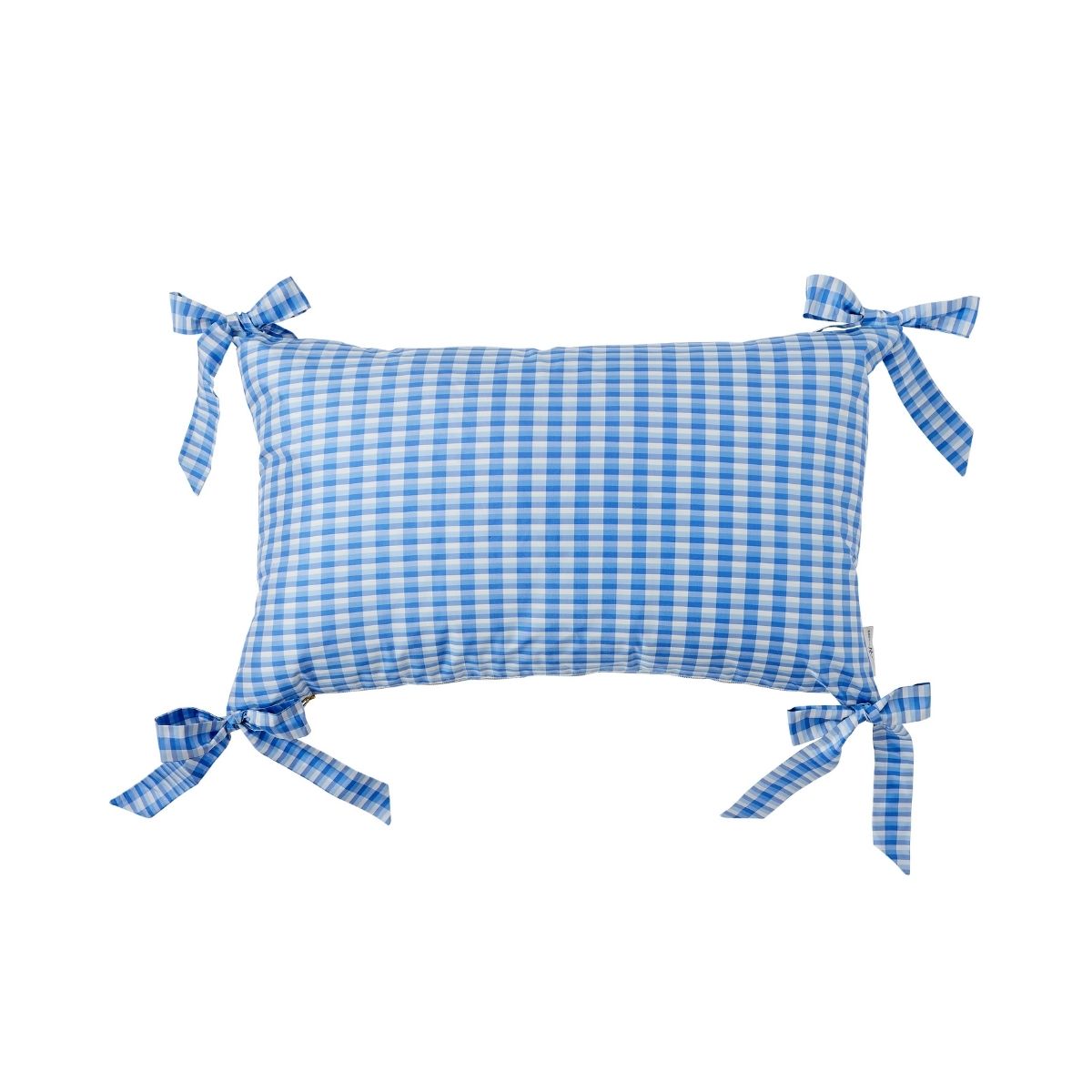 Vichy Check Bow Pillow Cover in Cornflower Blue