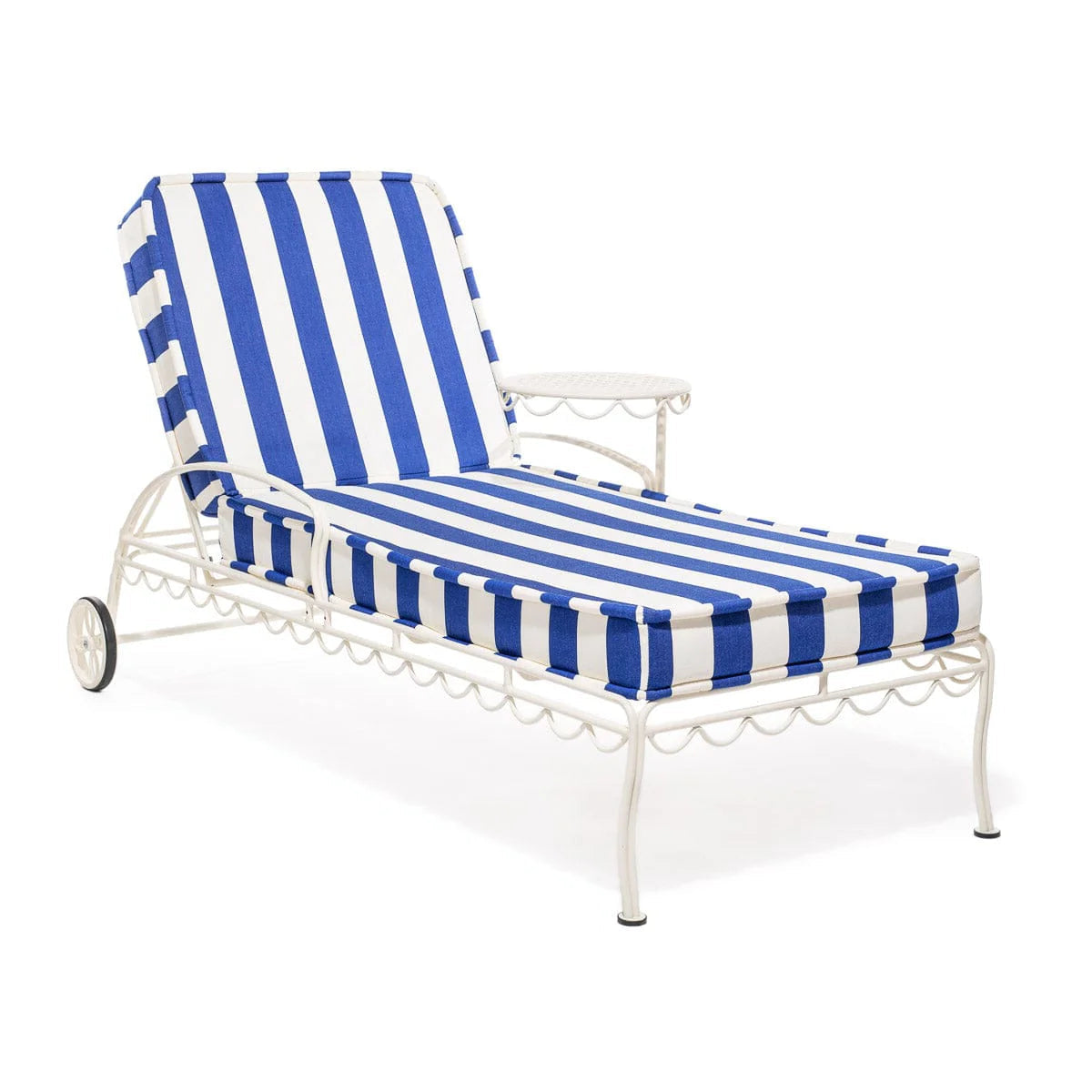 The Al Fresco Sun Lounger in Crew Mediterranean Blue Stripe | Antique White Frame - Caitlin Wilson Design
