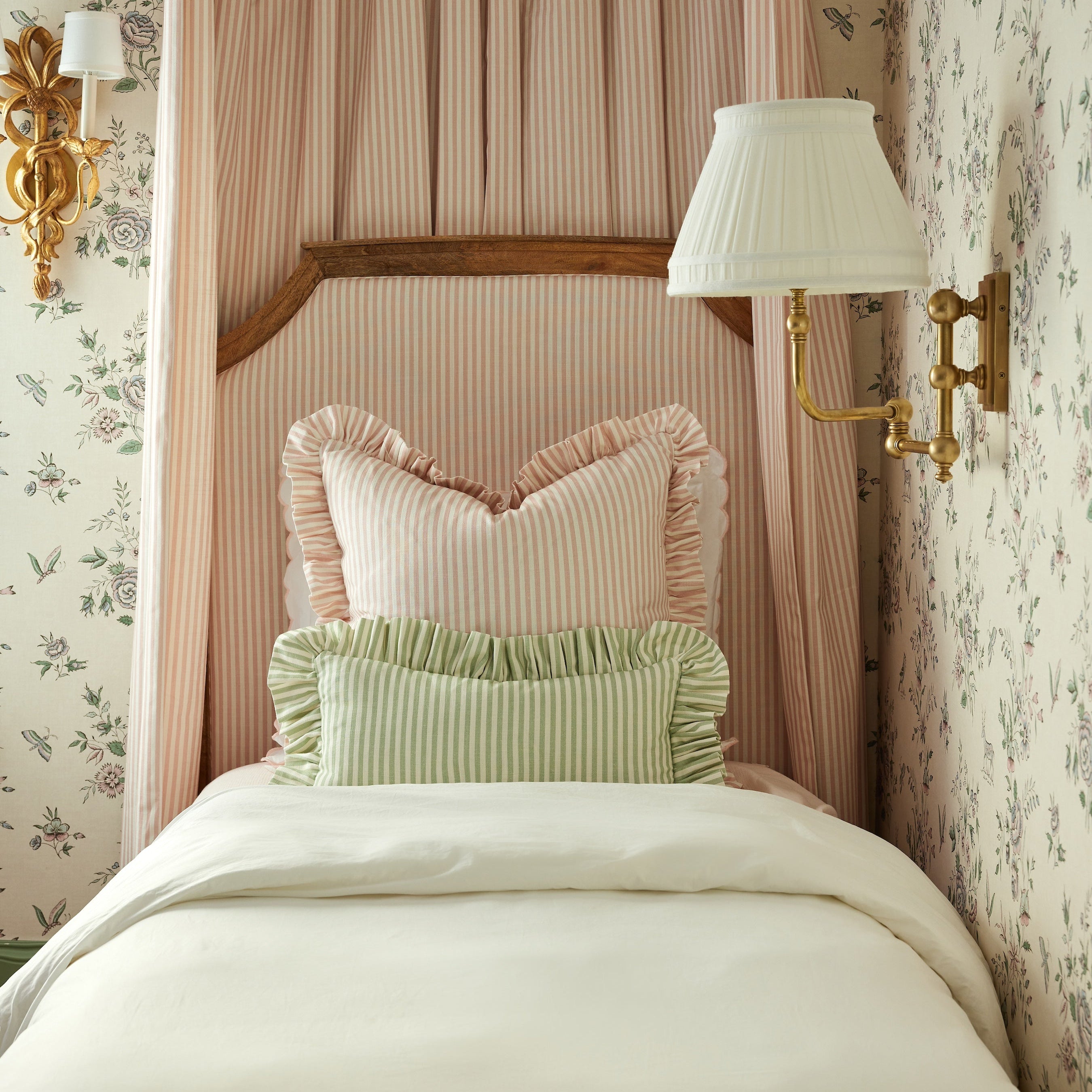 Carolina Stripe Frill Pillow in Palm Green - Caitlin Wilson Designs