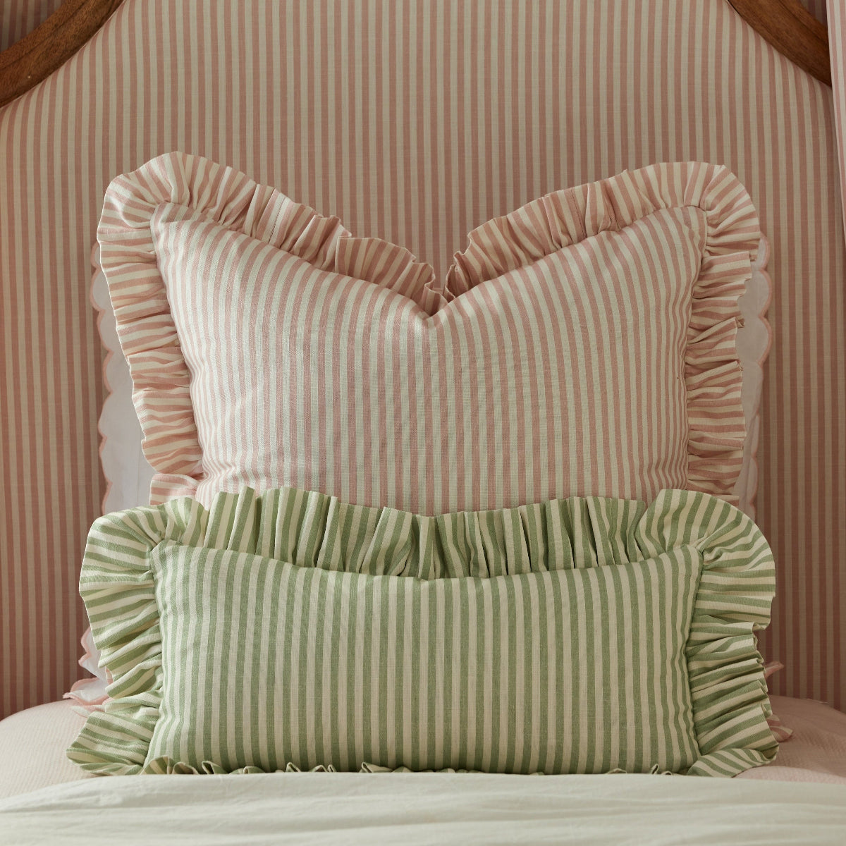 Carolina Stripe Frill Pillow in Palm Green - Caitlin Wilson Designs