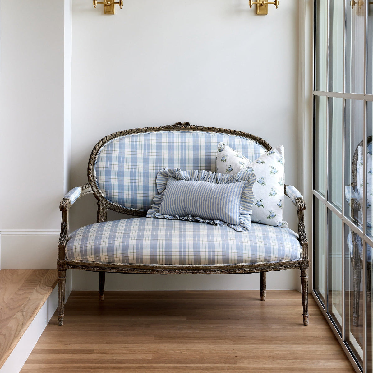 Carolina Stripe Frill Pillow in Atlantic Blue - Caitlin Wilson Designs