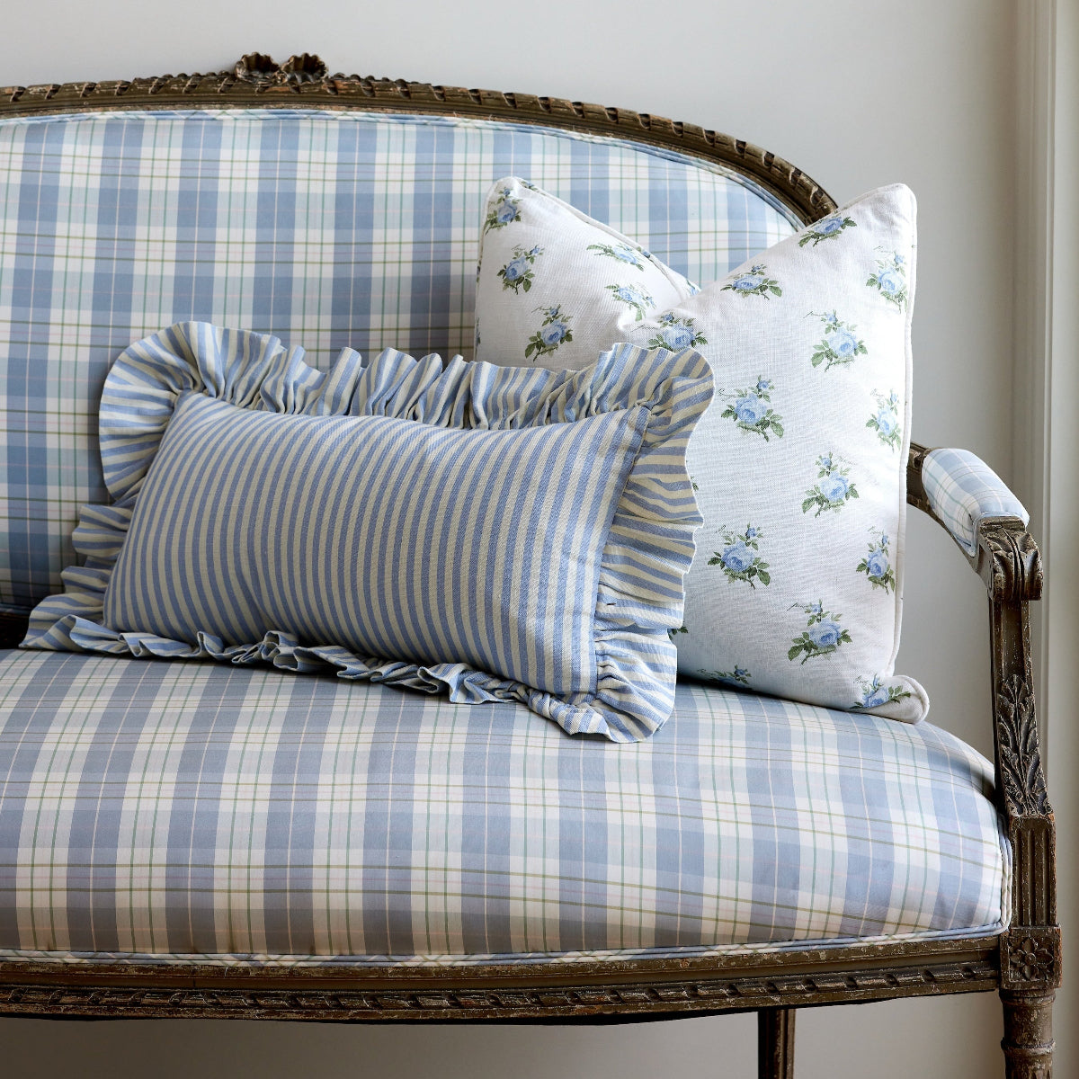 Carolina Stripe Frill Pillow in Atlantic Blue - Caitlin Wilson Designs