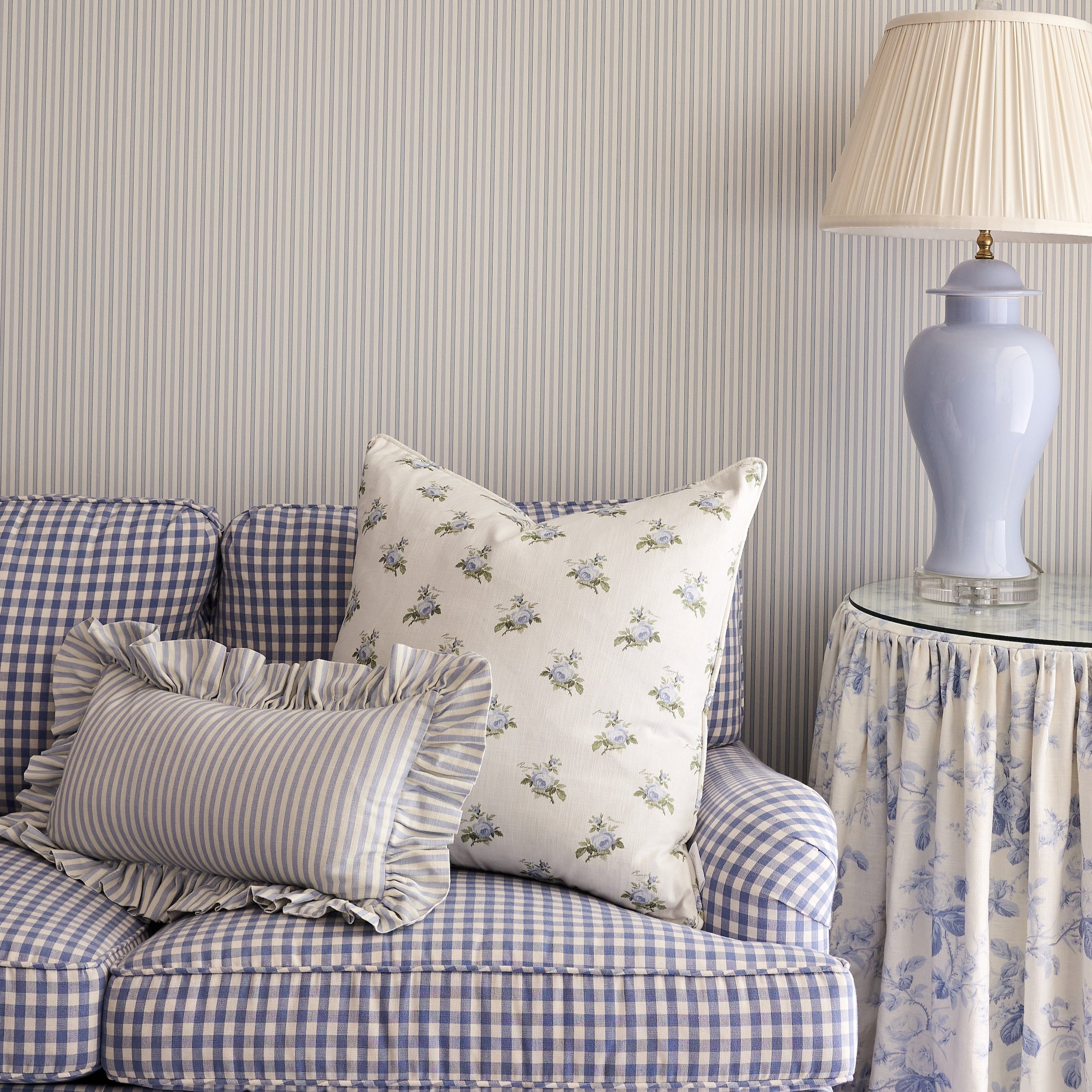 Carolina Stripe Frill Pillow in Atlantic Blue - Caitlin Wilson Designs