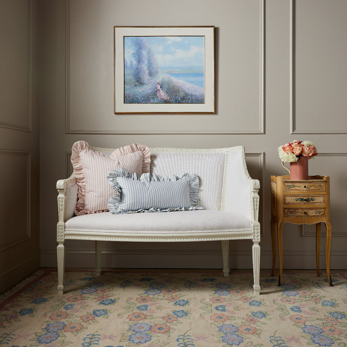 Carolina Stripe Frill Pillow in Atlantic Blue - Caitlin Wilson Designs