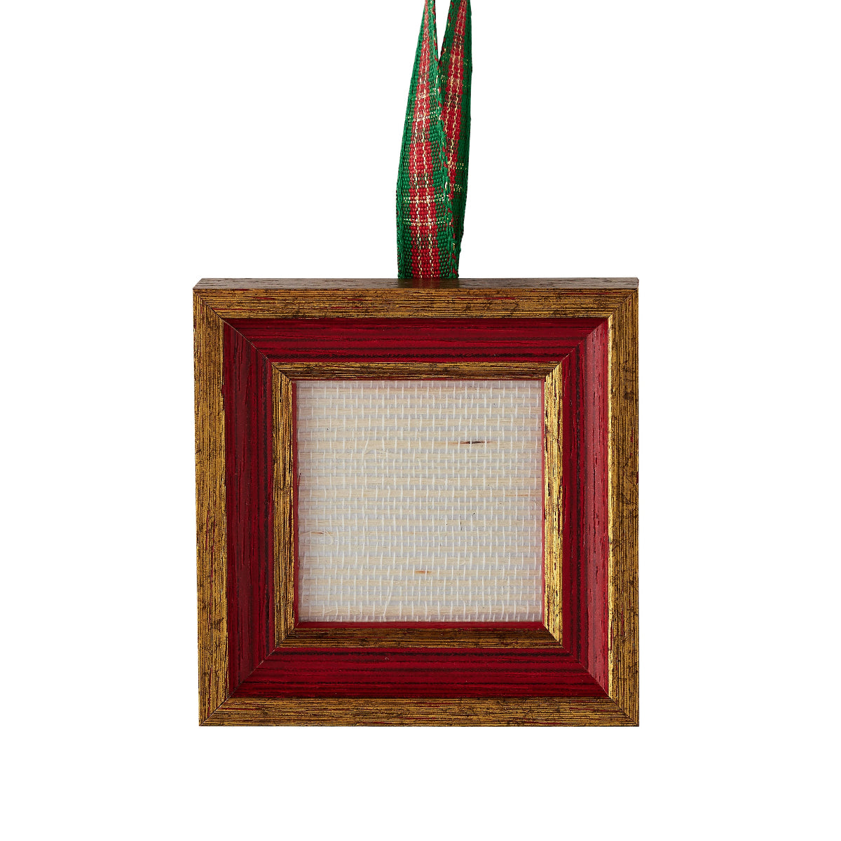 Florentine Frame Ornament - Red on Plaid Ribbon - Caitlin Wilson Design