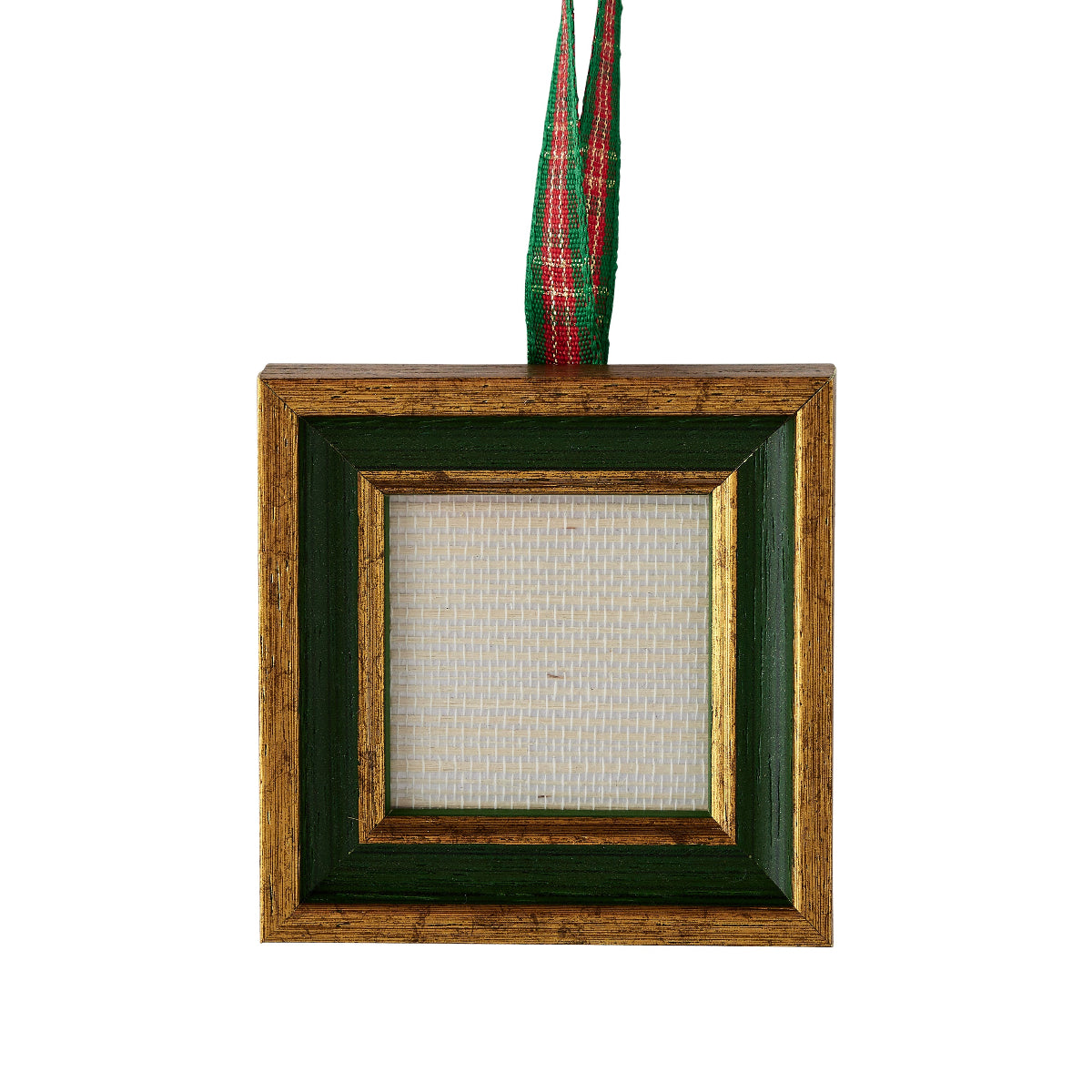 Florentine Frame Ornament - Green on Plaid Ribbon - Caitlin Wilson Design