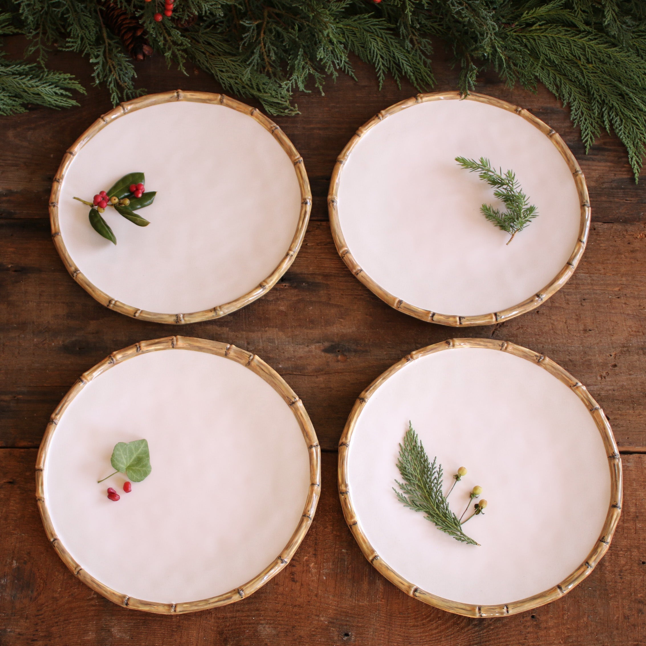 VIDA Bamboo 11" Dinner Plate Set of 4 (White and Natural)