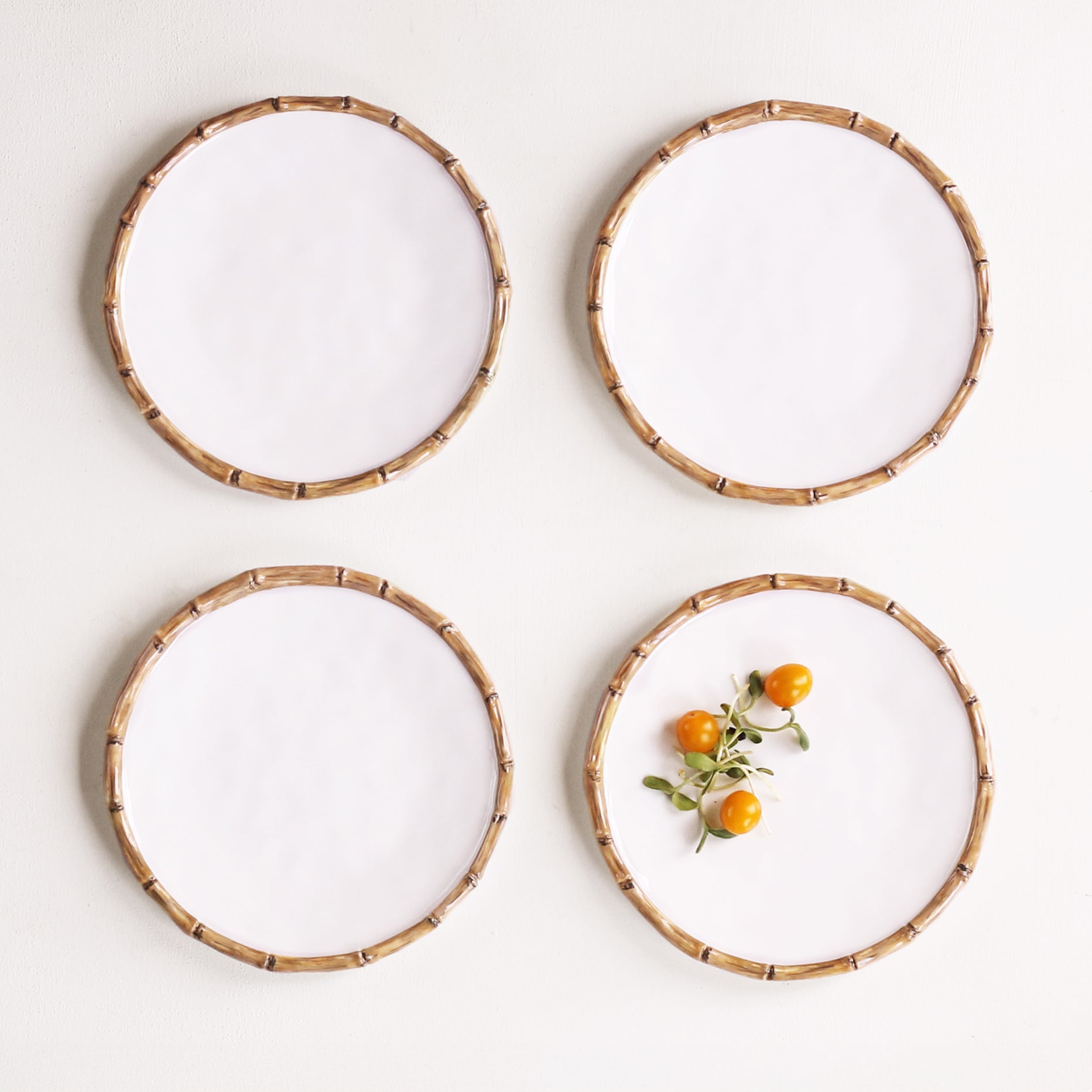 VIDA Bamboo 9" Salad Plate Set of 4 (White and Natural)
