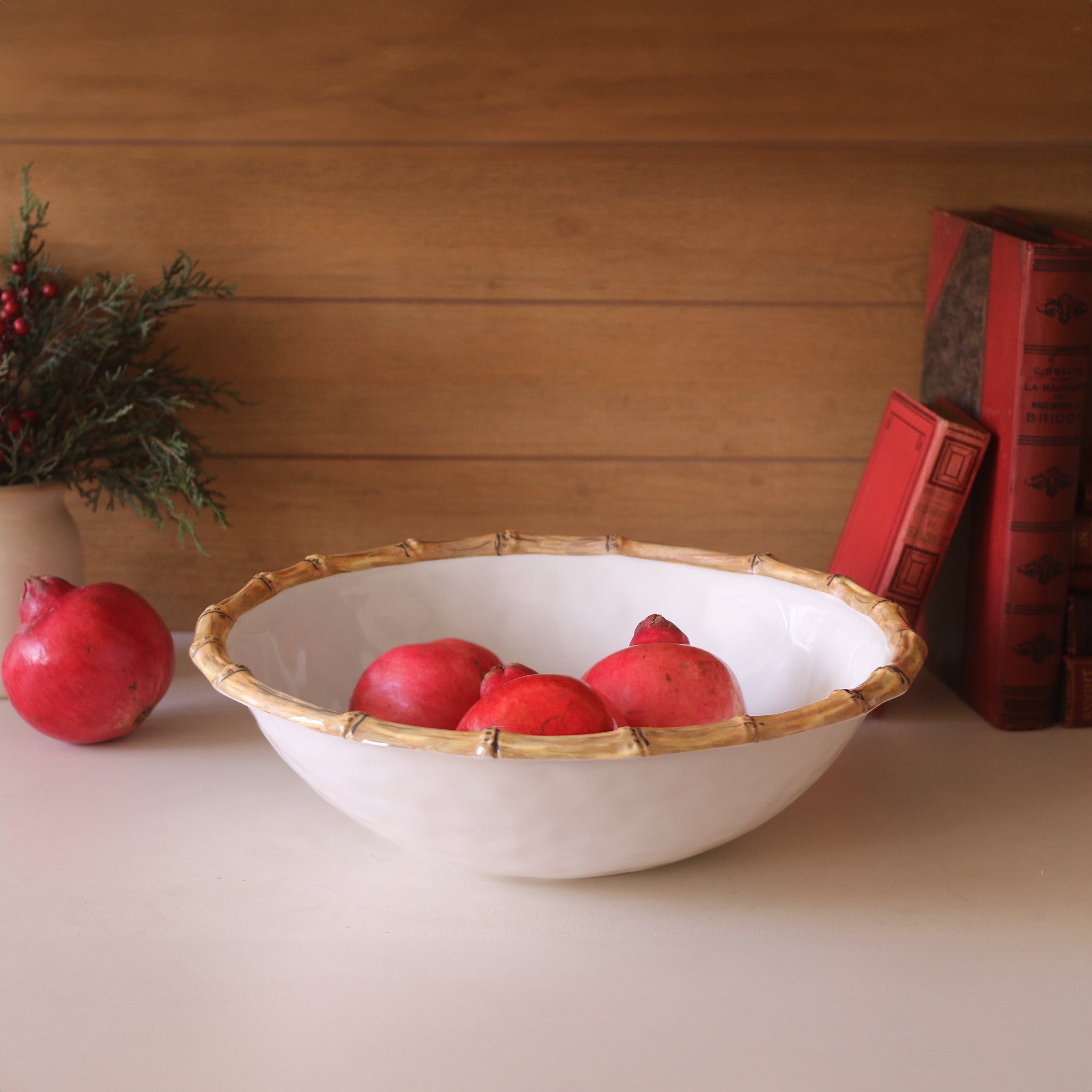 VIDA Bamboo Large Salad Bowl (White and Natural)