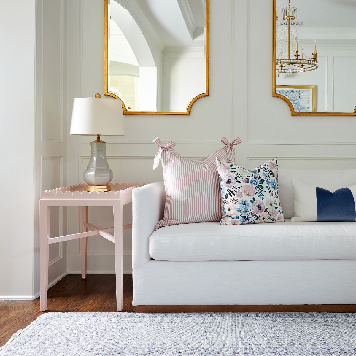 Noelle Bow Pillow Cover in Blush