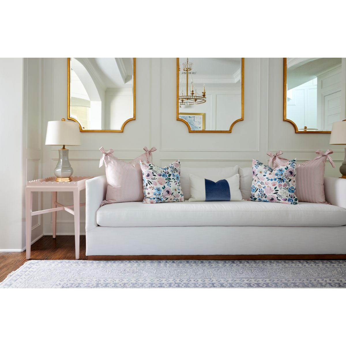 Velvet Broad Stripe Pillow in Navy Cover