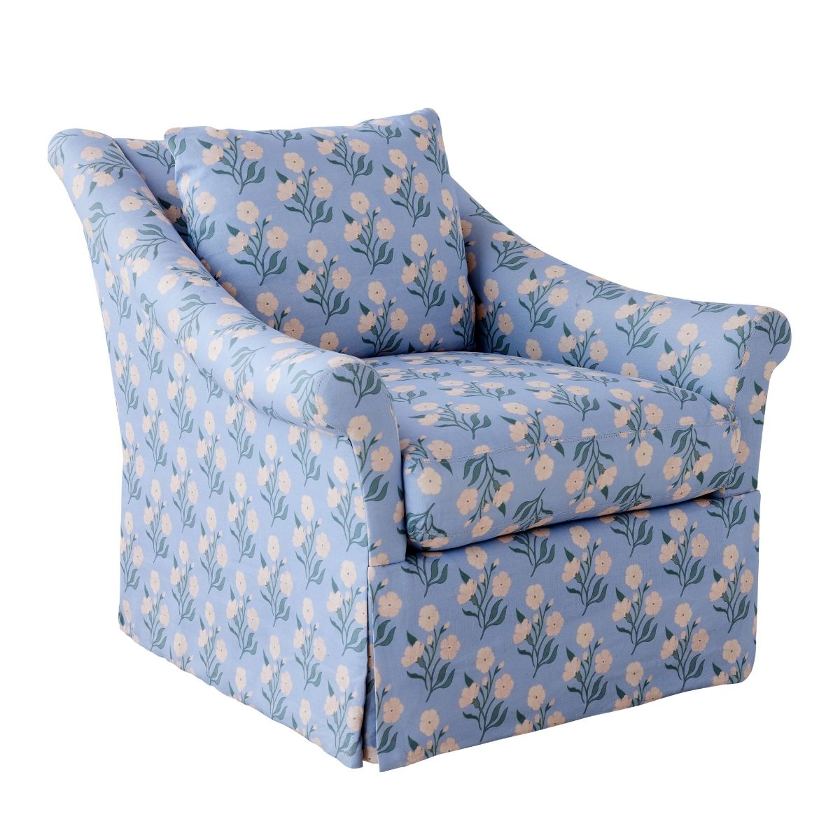 Blush Petal Print in Blue Swivel Chair