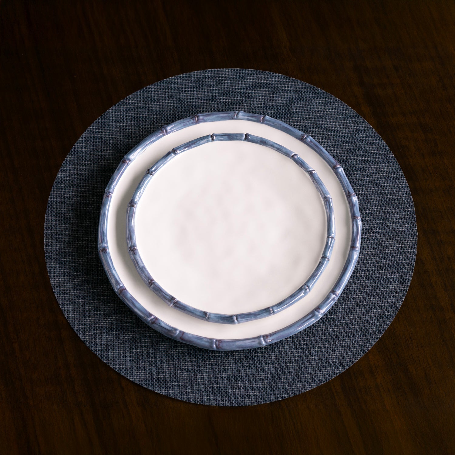 VIDA Bamboo 11" Dinner Plate Set of 4 (White and Blue)