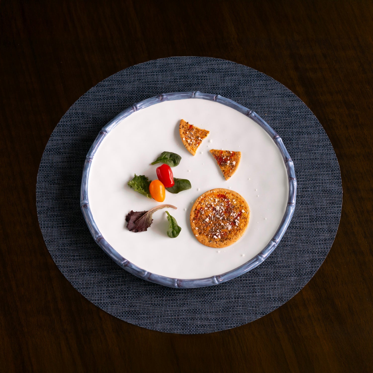 VIDA Bamboo 11" Dinner Plate Set of 4 (White and Blue)