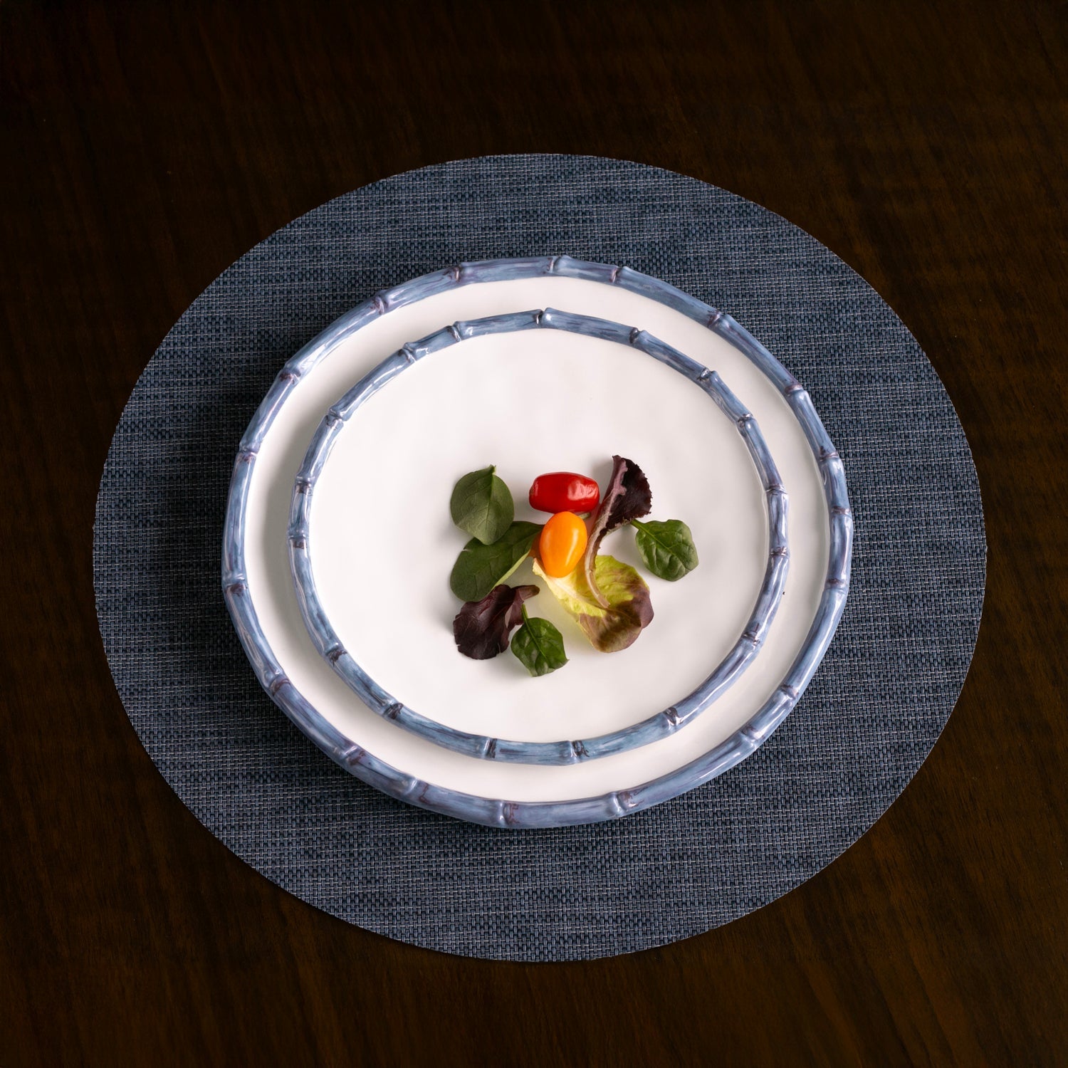 VIDA Bamboo 11" Dinner Plate Set of 4 (White and Blue)