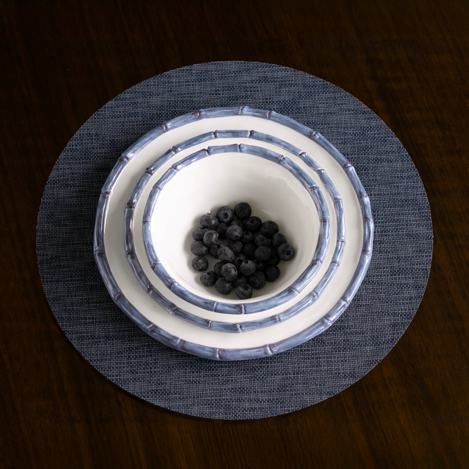 VIDA Bamboo 11" Dinner Plate Set of 4 (White and Blue)