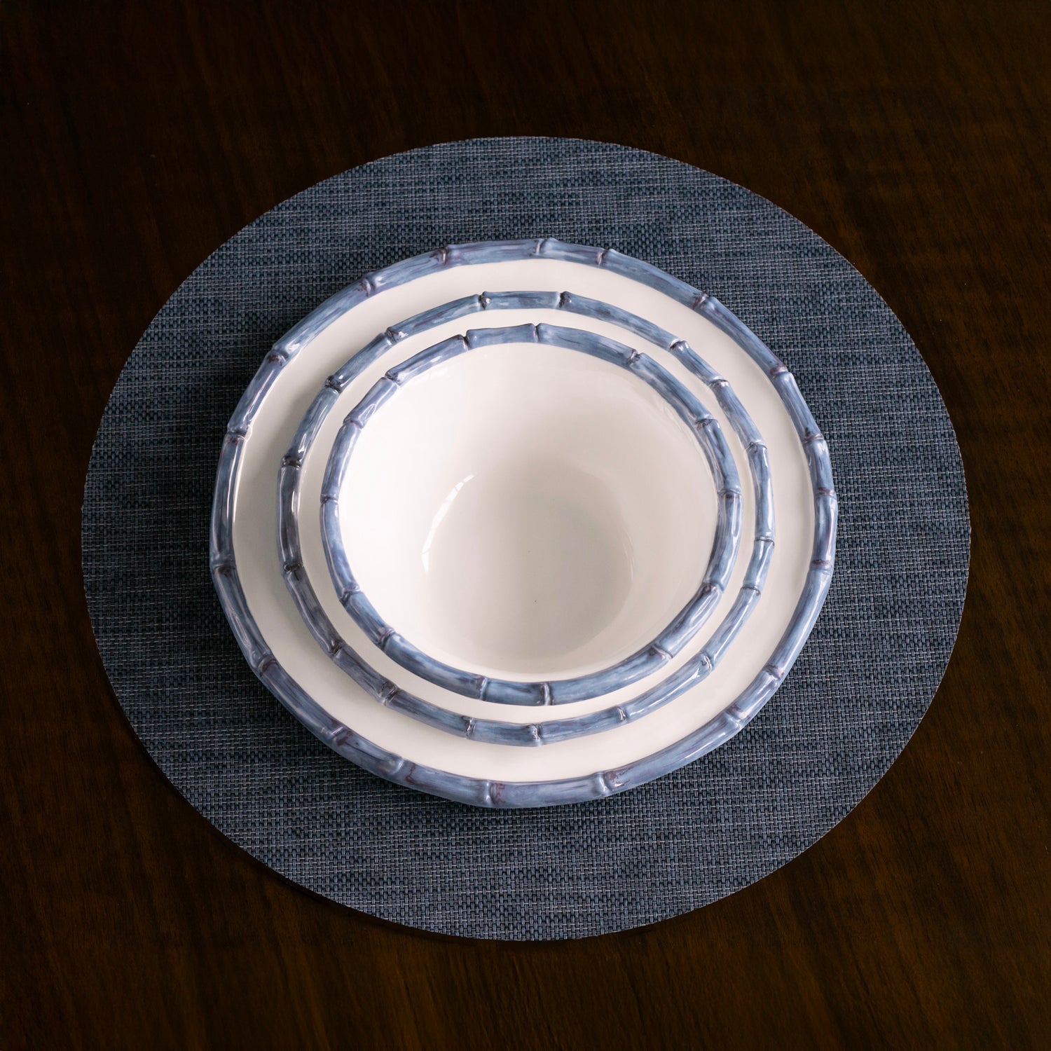 VIDA Bamboo 11" Dinner Plate Set of 4 (White and Blue)