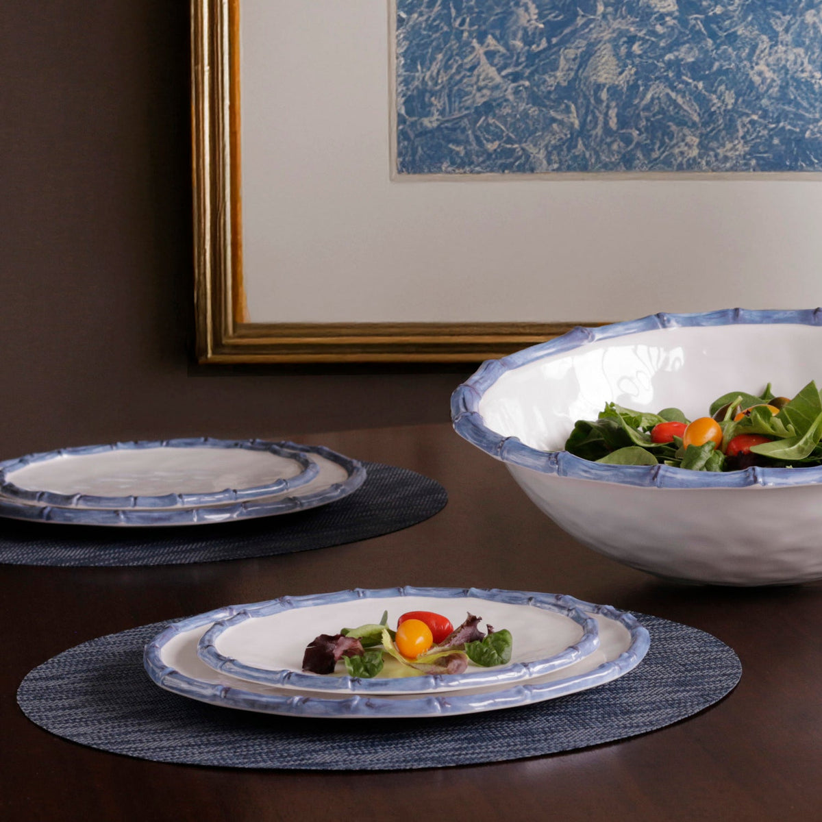 VIDA Bamboo 9" Salad Plate Set of 4 (White and Blue)