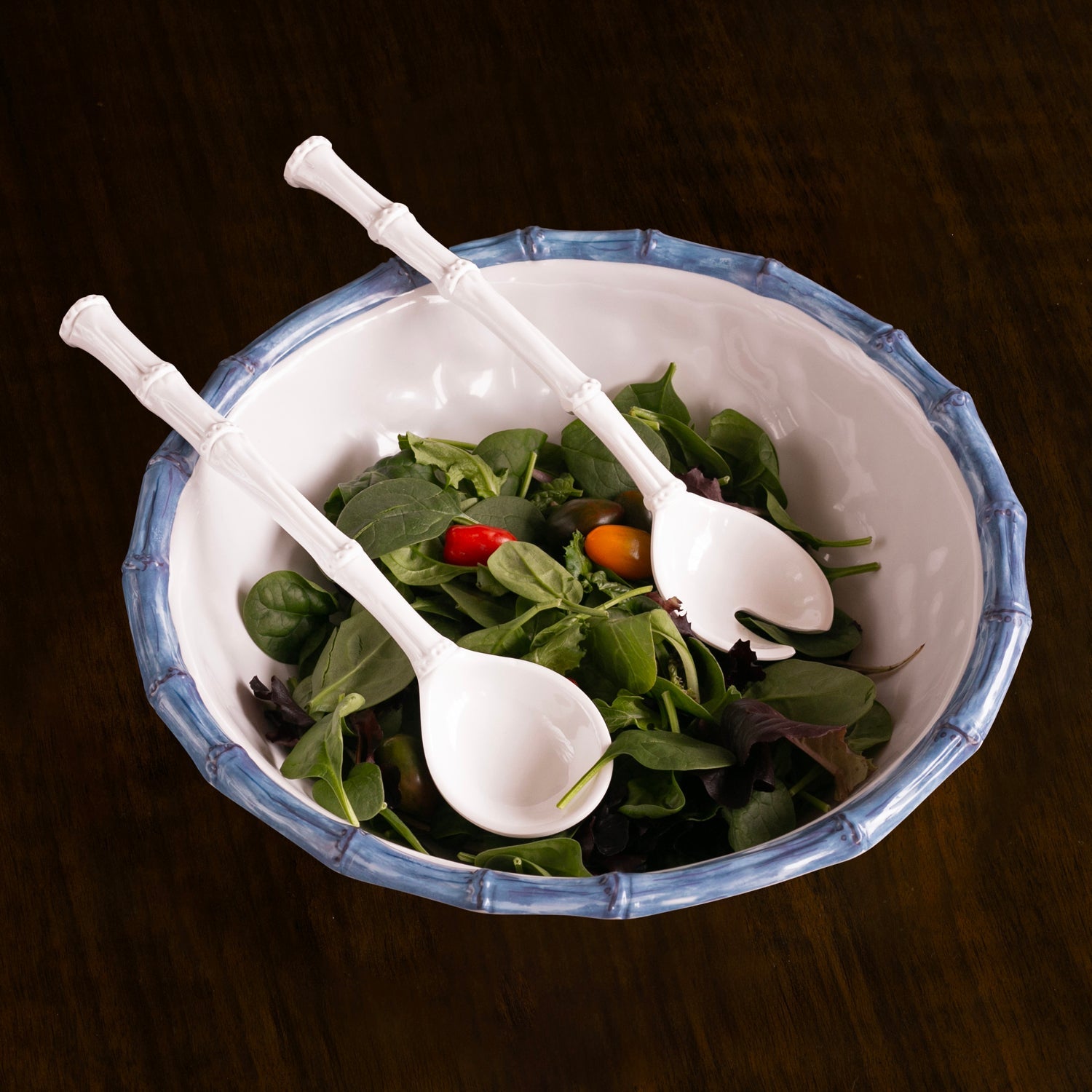 VIDA Bamboo Large Salad Bowl (White and Blue)