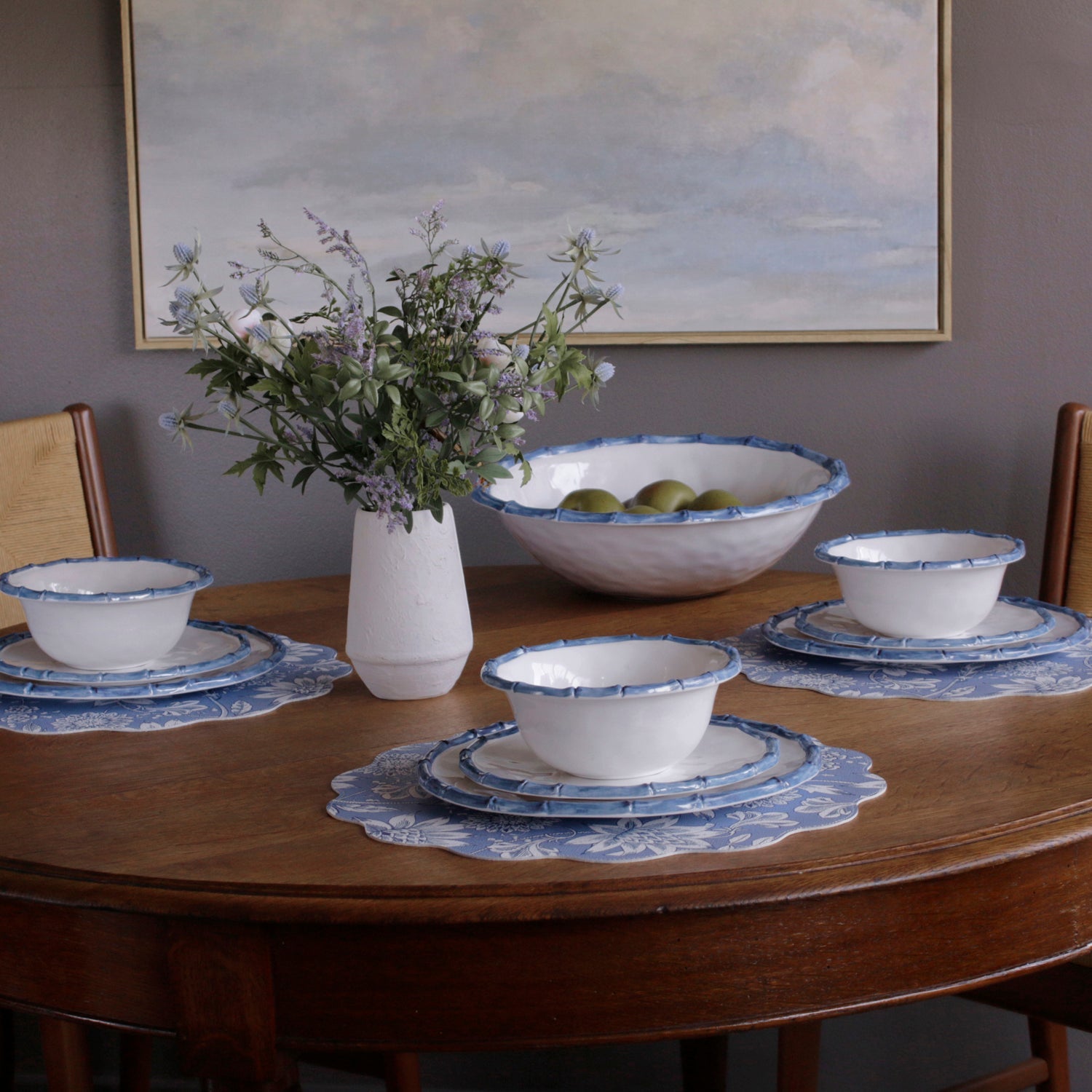 VIDA Bamboo Large Salad Bowl (White and Blue)