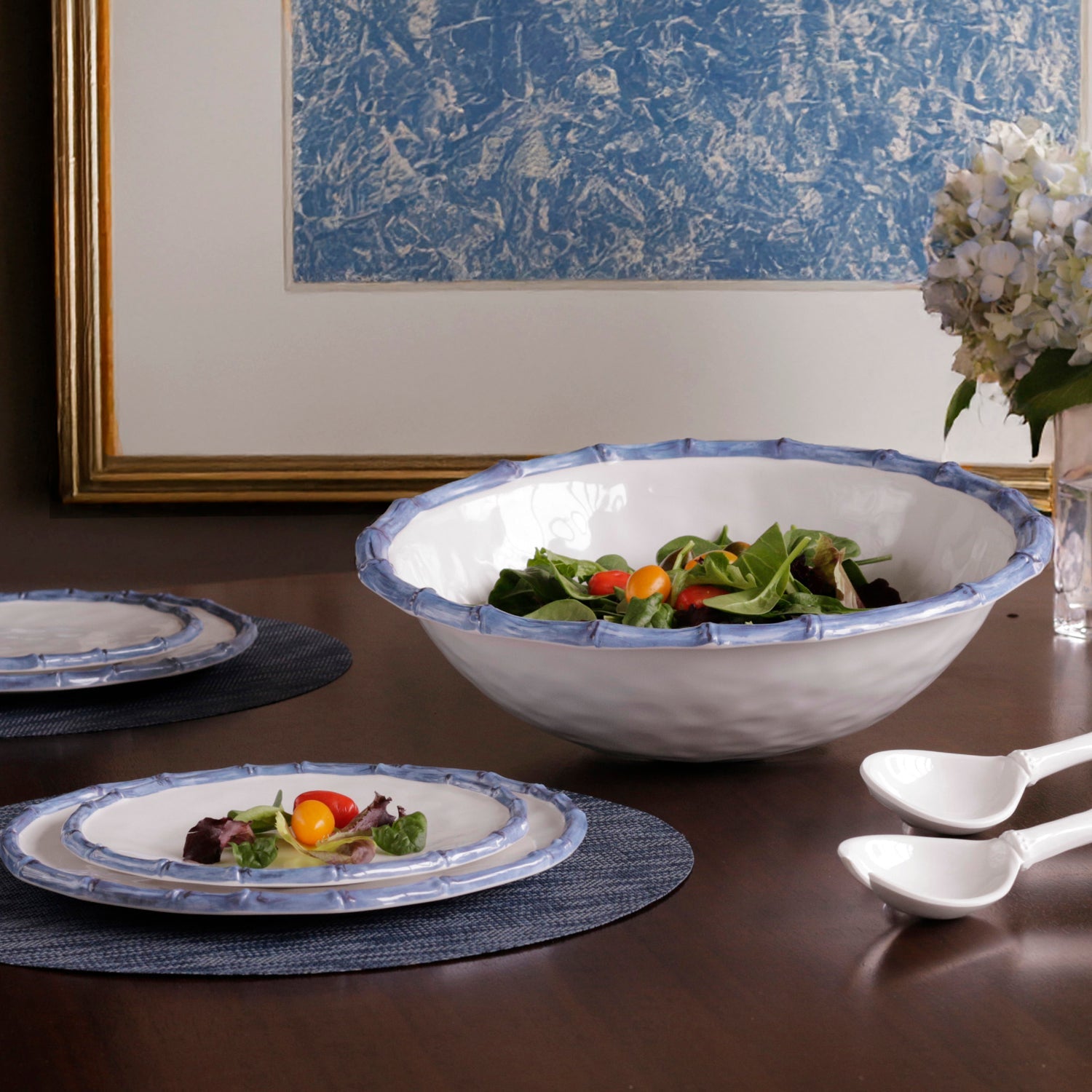 VIDA Bamboo Large Salad Bowl (White and Blue)