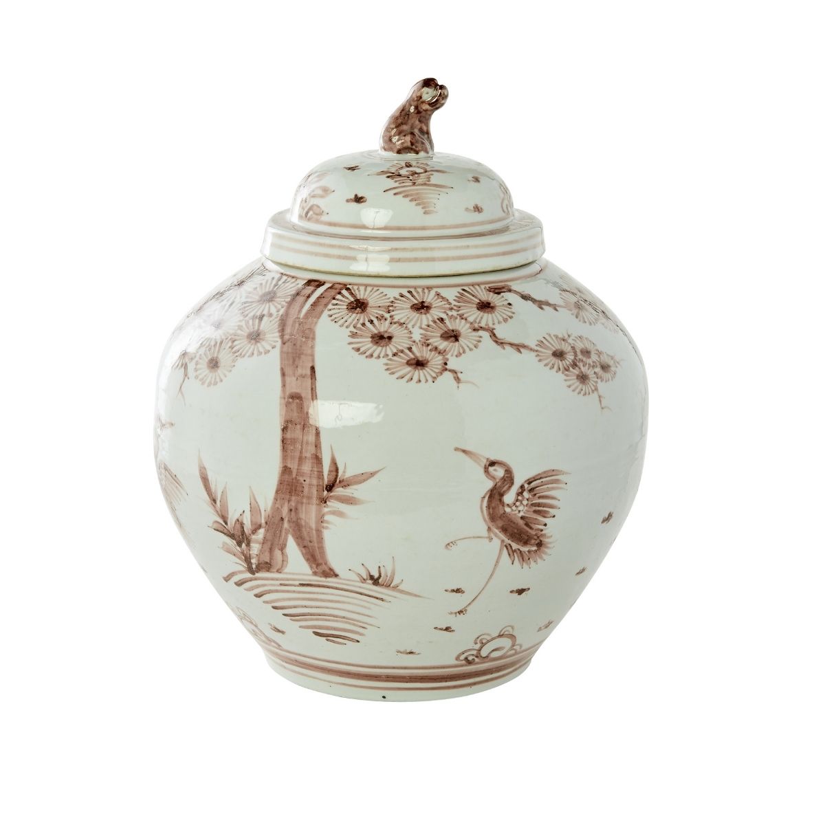 Pine Crane Lion Lid Jar in Cocoa