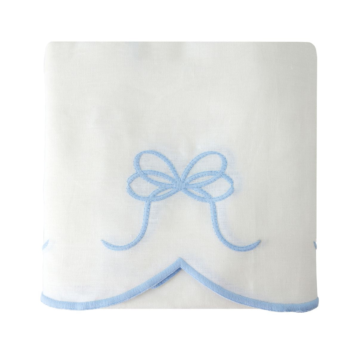 Bow Scalloped Crib Skirt in Soft Blue Swatch