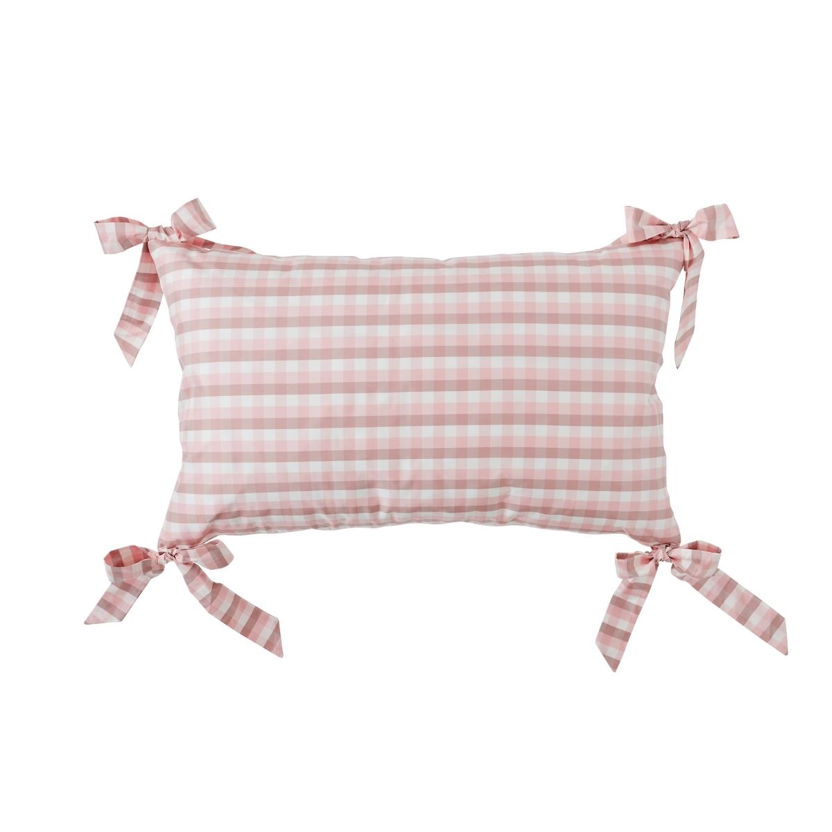 Vichy Check Bow Pillow Cover in Blush