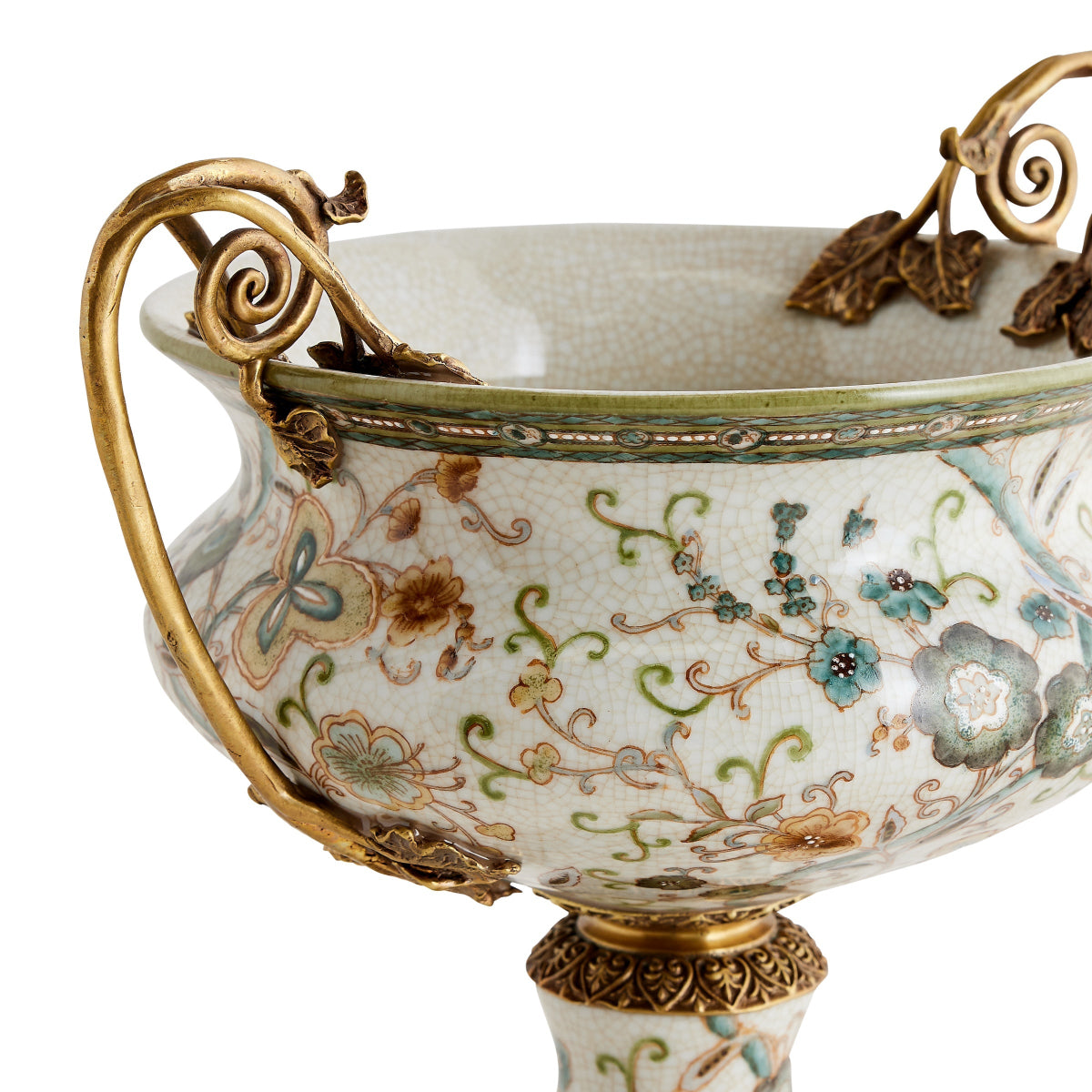 Chinoiserie Bow Handle Pedestal Vase in Vert de Terre - Caitlin Wilson Designs