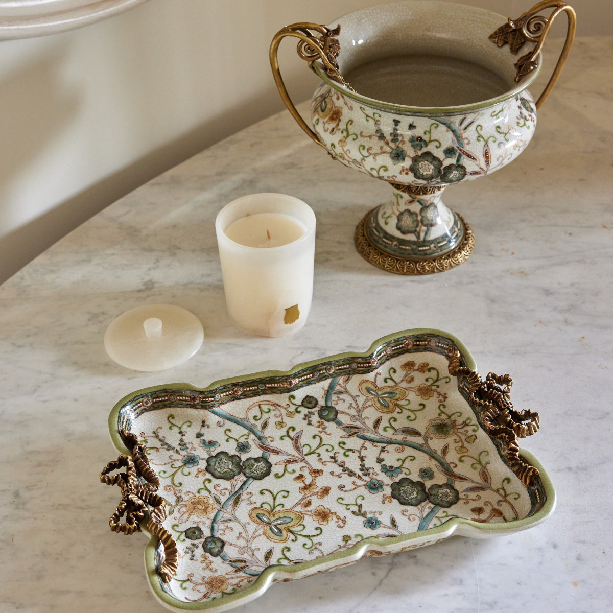 Chinoiserie Bow Handle Tary in Vert de Terre - Caitlin Wilson Designs