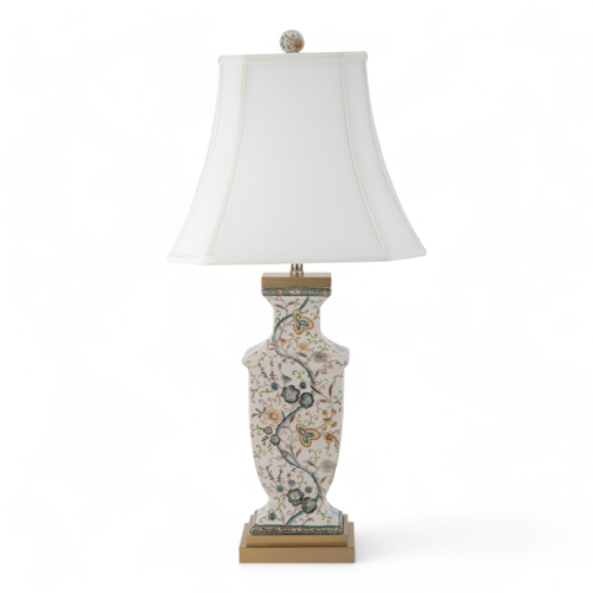 Floral Porcelain Table Lamp with White Bell Shade - Caitlin Wilson Design