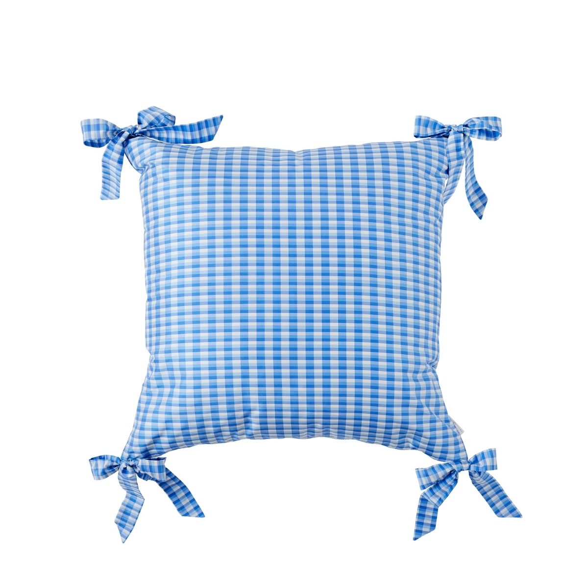 Vichy Check Bow Pillow Cover in Cornflower Blue