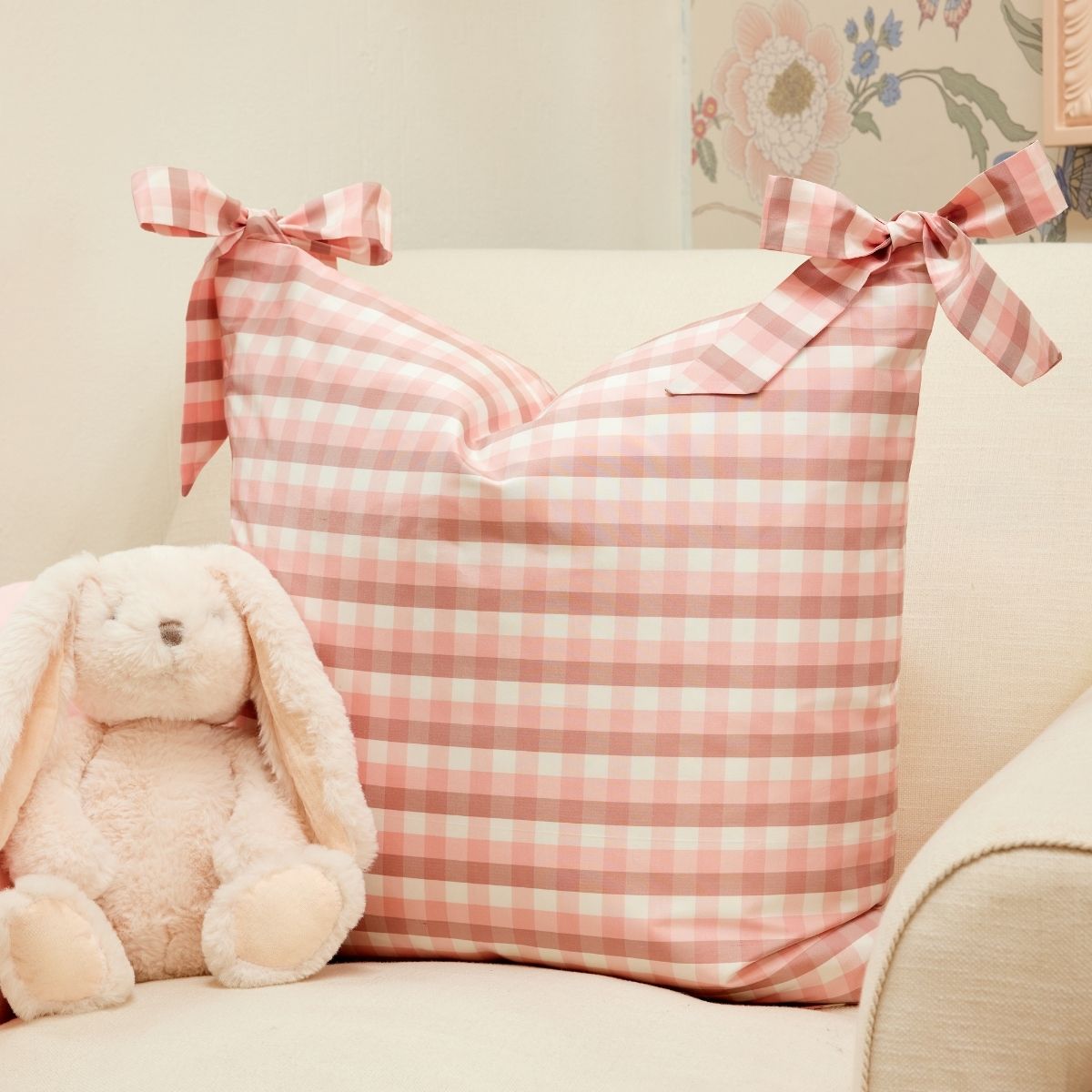 Vichy Check Bow Pillow in Blush