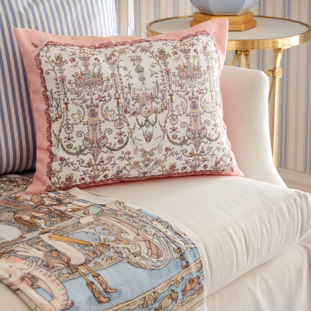 Satin Pillow Cover Toile de Jouy Pink - Atelier Choux x Caitlin Wilson
