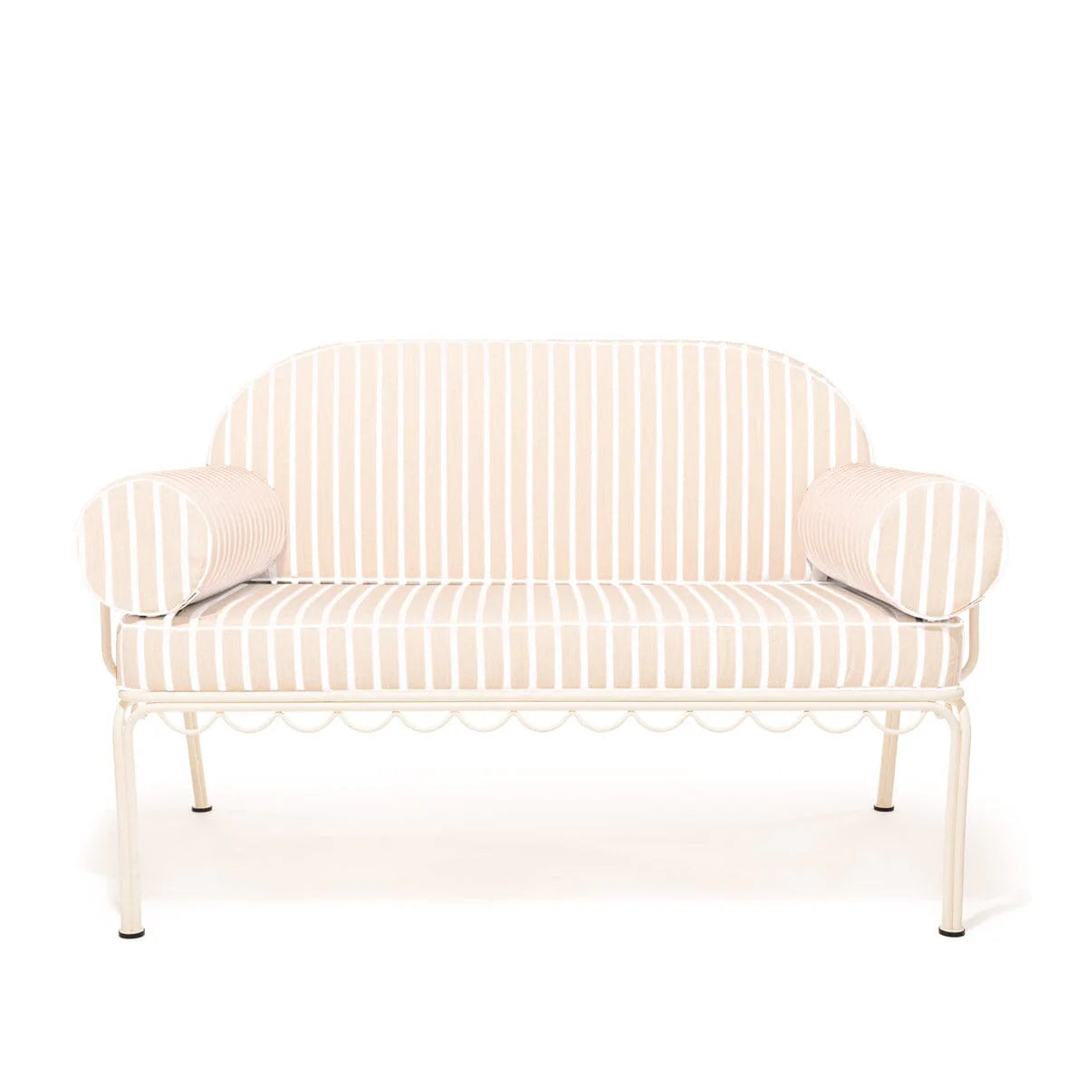 The Al Fresco Love Seat in Rivie Pink | Antique White Frame - Caitlin Wilson Design