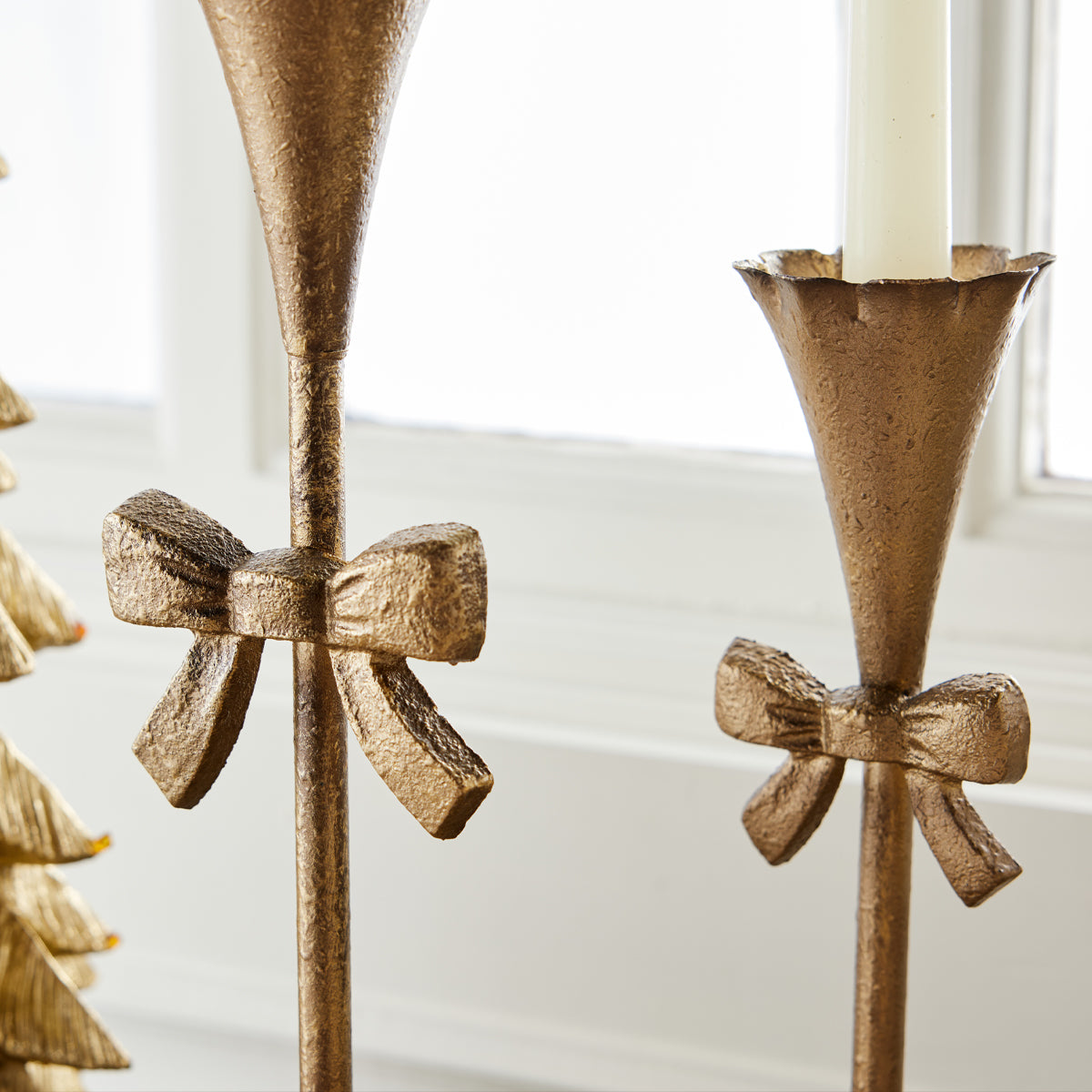 Gold Bow Candlesticks Set of 2 - Caitlin Wilson Design