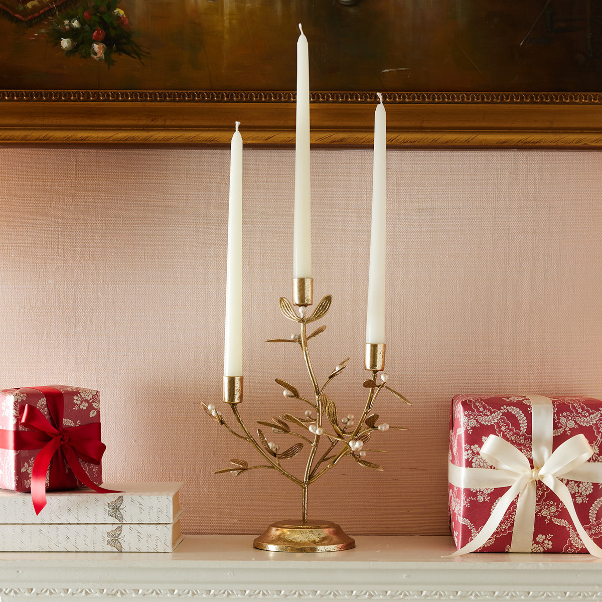 Gilded Mistletoe Candelabra