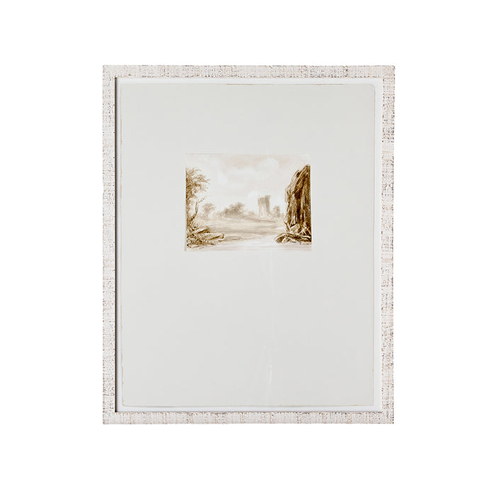 Delicate Landscape Watercolor in Blush and Gold in Frame