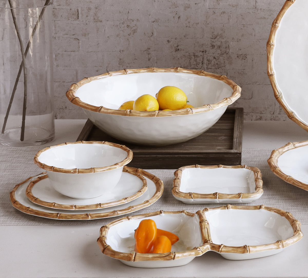 VIDA Bamboo 7.5" Cereal Bowl Set of 4 (White and Natural)