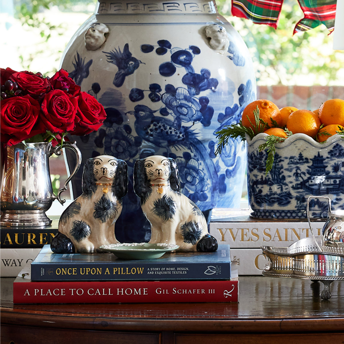 Small Blue Staffordshire Spaniels, Set of 2