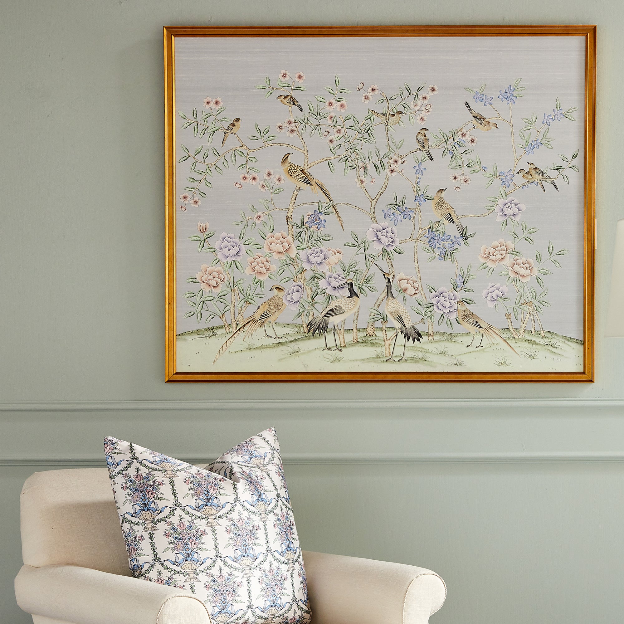 Songbird Garden in Pastel Framed Mural
