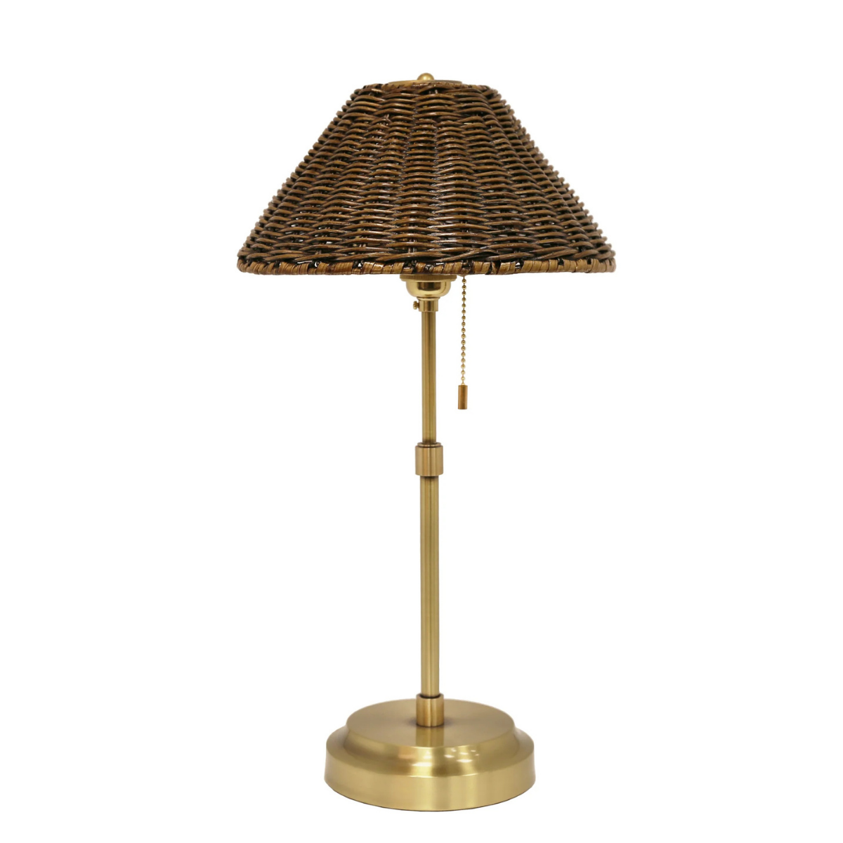 Princeton Table Lamp with Antique Brown Rattan Shade in Antique Brass - Caitlin Wilson Designs