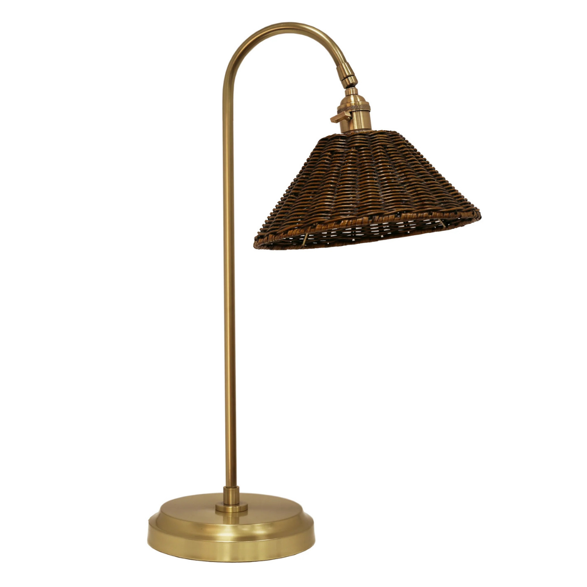Cornell Table Lamp with Antique Brown Rattan Shade in Antique Brass - Caitlin Wilson Designs