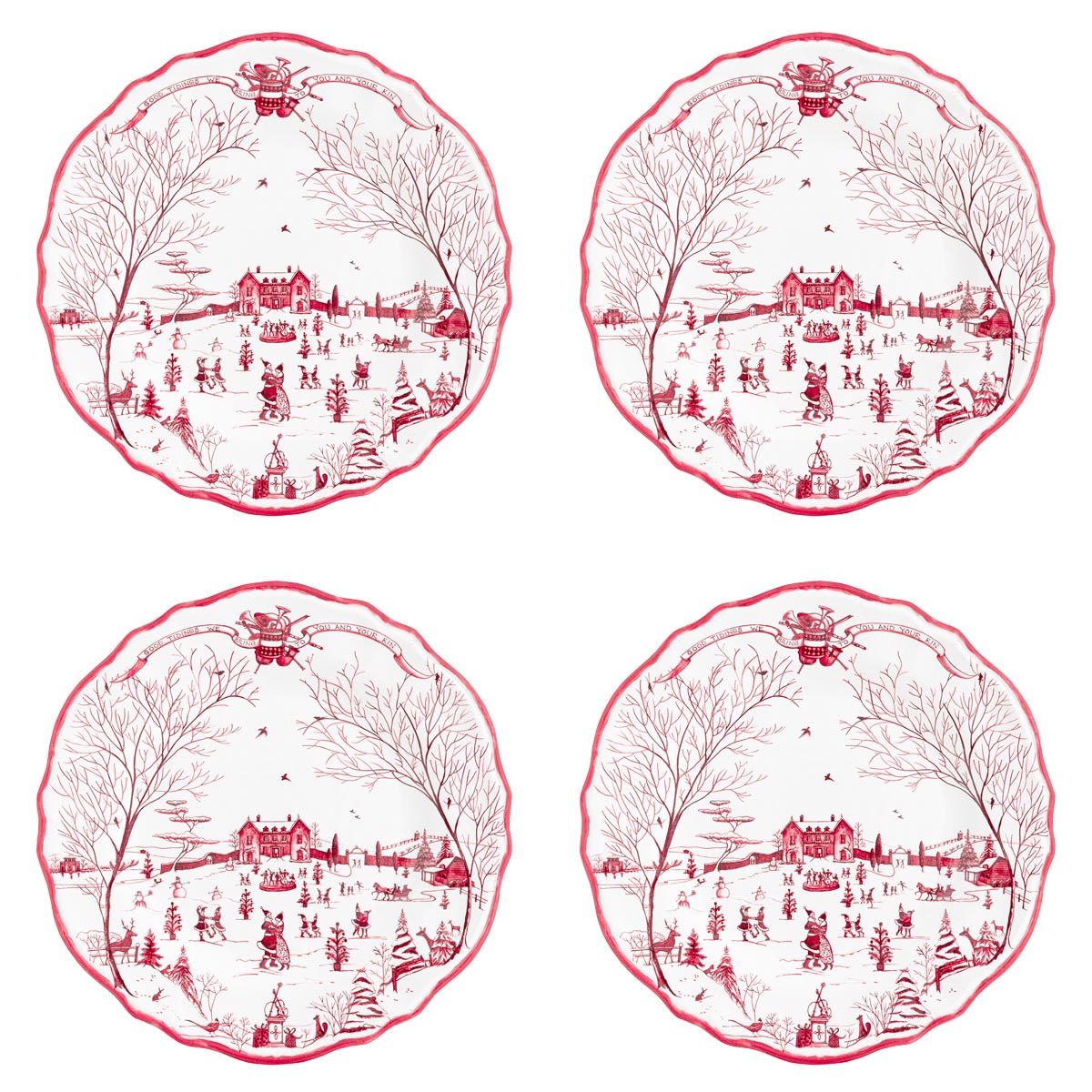 Country Estate Winter Frolic Melamine Dinner Plate, Set of 4 - Caitlin Wilson Designs