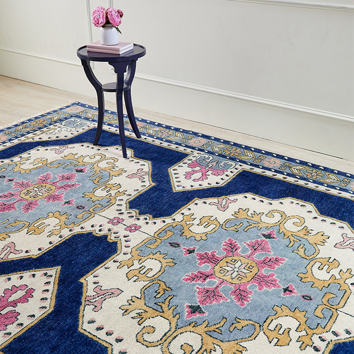 Navy Soleil Area Rug with Traditional Persian Pattern
