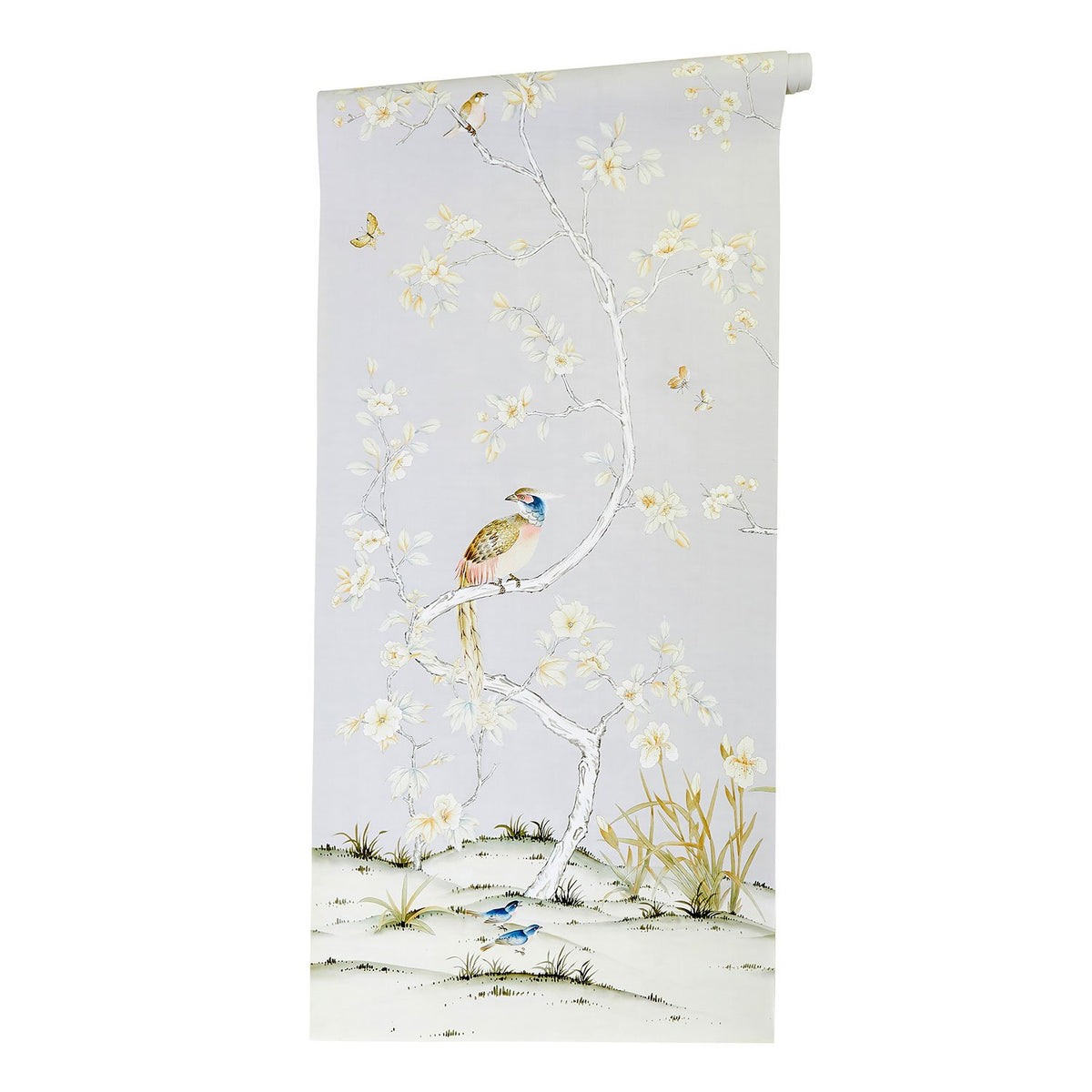 Traditional Chinoiserie Mural Wallpaper Carlisle Design in Dove on Roll